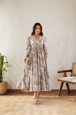 Honky Tonky Women Fit and Flare White Maxi/Full Length Dress