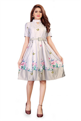 Lazzly Women Fit and Flare Multicolor Knee Length Dress