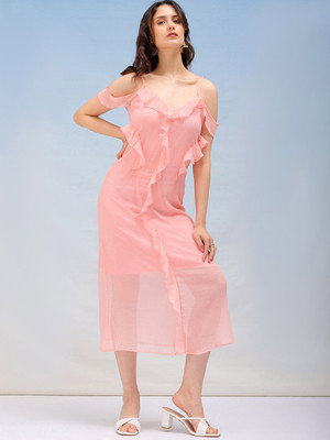 The Indian Garage Co. -Freehand Women A-line Pink Midi/Calf Length Dress