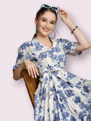 fashionstreet Women Fit and Flare White Below Knee Dress