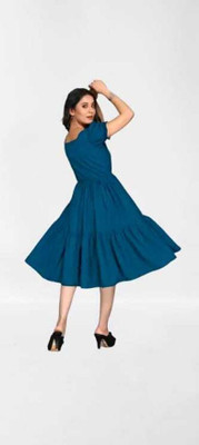 SHABRI FASHION Women Fit and Flare Dark Blue Knee Length Dress