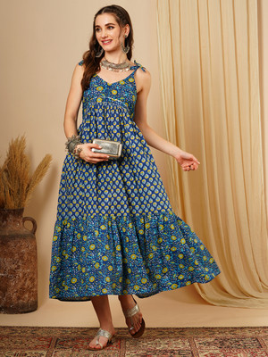 Globus Women A-line Blue Maxi/Full Length Dress