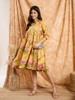 InWeave Women A-line Yellow Midi/Calf Length Dress