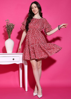 DSK STUDIO Women Fit and Flare Red Mini/Short Dress