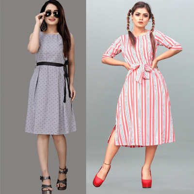 tanvi creation Women Fit and Flare Grey Below Knee Dress