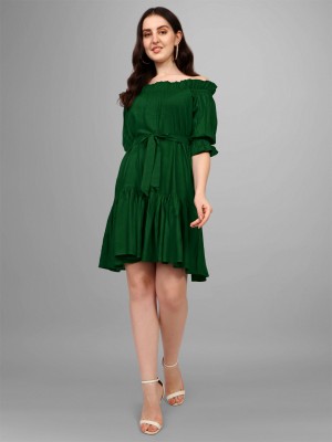 vdesigner Women A-line Dark Green Dress