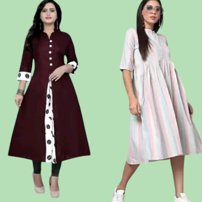 Texpamz Women Striped A-line Kurta(Red, White)