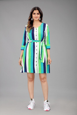 FREEDOMFASHION Women A-line Green Above Knee/Mid Thigh Length Dress