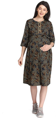Lovely moms Women A-line Blue Below Knee Dress