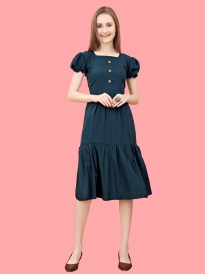 HB Fashion Women Fit and Flare Blue Dress