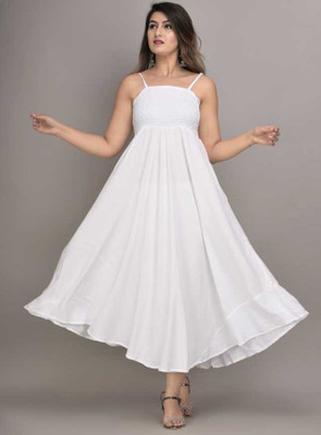 MEWEAR Women Fit and Flare White Midi/Calf Length Dress