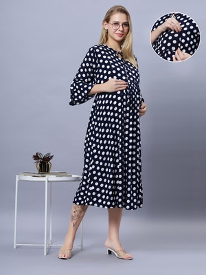 mamma's maternity Women A-line Blue Below Knee Dress