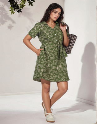all about you Women A-line Green Above Knee/Mid Thigh Length Dress