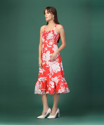 Oomph! Women A-line Red Midi/Calf Length Dress