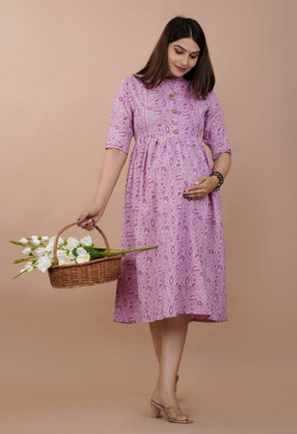 DSROOPA Women A-line Purple Midi/Calf Length Dress