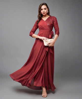 Miss Chase Women Wrap Red Maxi/Full Length Dress