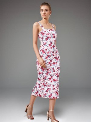 Attire Empire Women Bodycon White, Red Dress