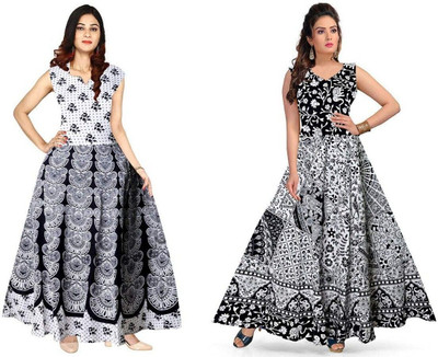 RADHA RANI COLLECTION Women A-line Multicolor Maxi/Full Length Dress