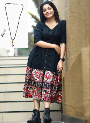 Ethniclook Women Fit and Flare Multicolor Midi/Calf Length Dress