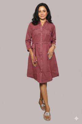 SGM Women A-line Maroon Below Knee Dress