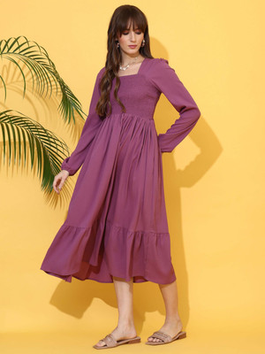 Sheetal Accociates Women Fit and Flare Purple Below Knee Dress