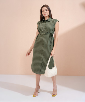 Tokyo Talkies Women Shirt Green Knee Length Dress