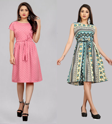 Modli 20 Fashion Women Fit and Flare Green Below Knee Dress