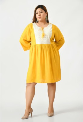 VAAMII Women Fit and Flare Yellow Dress