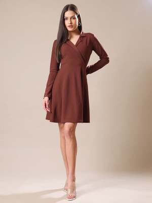 PURVAJA Women Fit and Flare Brown Mini/Short Dress
