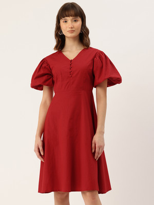 Rue Collection Women A-line Red Above Knee/Mid Thigh Length Dress