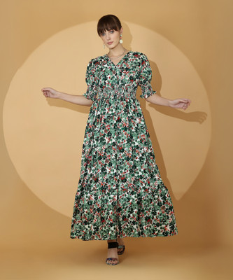 Sheetal Associates Women Fit and Flare Green Maxi/Full Length Dress