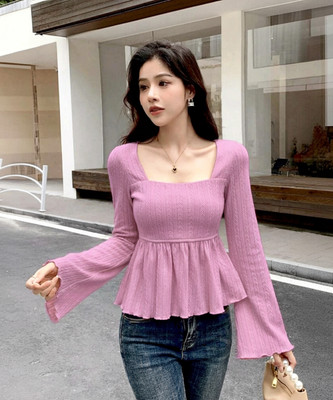 Tokyo Talkies Women Ribbed Pink Above Knee/Mid Thigh Length Dress