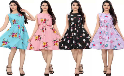 AK Fashion Women A-line Multicolor Above Knee/Mid Thigh Length Dress