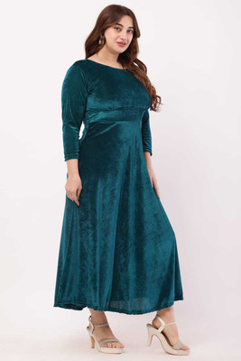 Stylespot Women Fit and Flare Blue Maxi/Full Length Dress