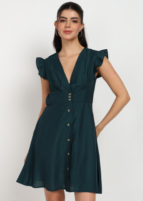 Asami Women A-line Dark Green Above Knee/Mid Thigh Length Dress