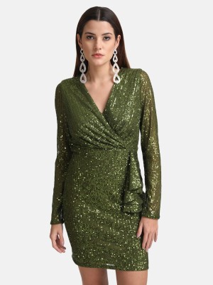 KAZO Women Fit and Flare Green Dress