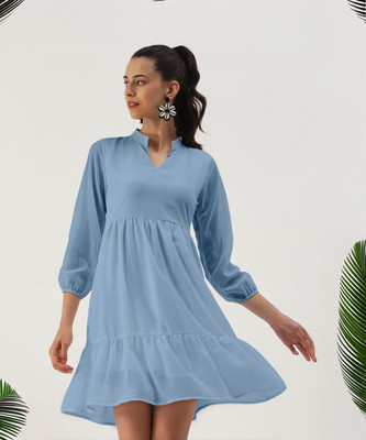Dressberry Women Fit and Flare Blue Above Knee/Mid Thigh Length Dress