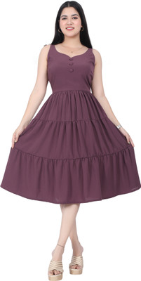 POSH21 Women Gathered Purple Dress