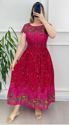 Srfashionglobel Women Fit and Flare Multicolor Maxi/Full Length Dress