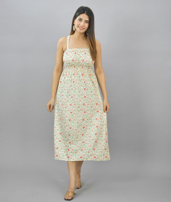 YUVI CREATIONS Women Skater Red Midi/Calf Length Dress