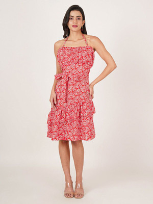 rapido Women Fit and Flare Red Above Knee/Mid Thigh Length Dress