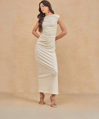 COLOR CAPITAL Women Bodycon White Maxi/Full Length Dress