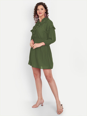 MINGLAY Women A-line Green Maxi/Full Length Dress