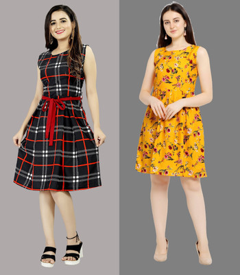 tanvi creation Women Fit and Flare Yellow Knee Length Dress