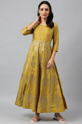 W Women Fit and Flare Yellow Ankle Length Dress