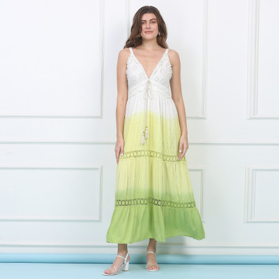 Majestic By Baani Women Maxi Green Full Length Dress
