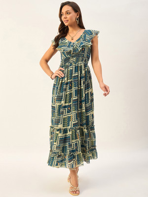 DRAPE AND DAZZLE Women A-line Multicolor Maxi/Full Length Dress