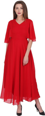 FIRST ARRIVAL Women A-line Red Maxi/Full Length Dress