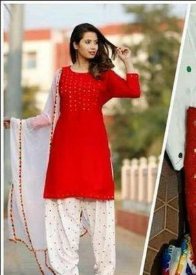 Om Enterprise Embroidered Kurta, Patiala & Dupatta Set