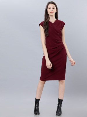 Tokyo Talkies Women A-line Maroon Midi/Calf Length Dress